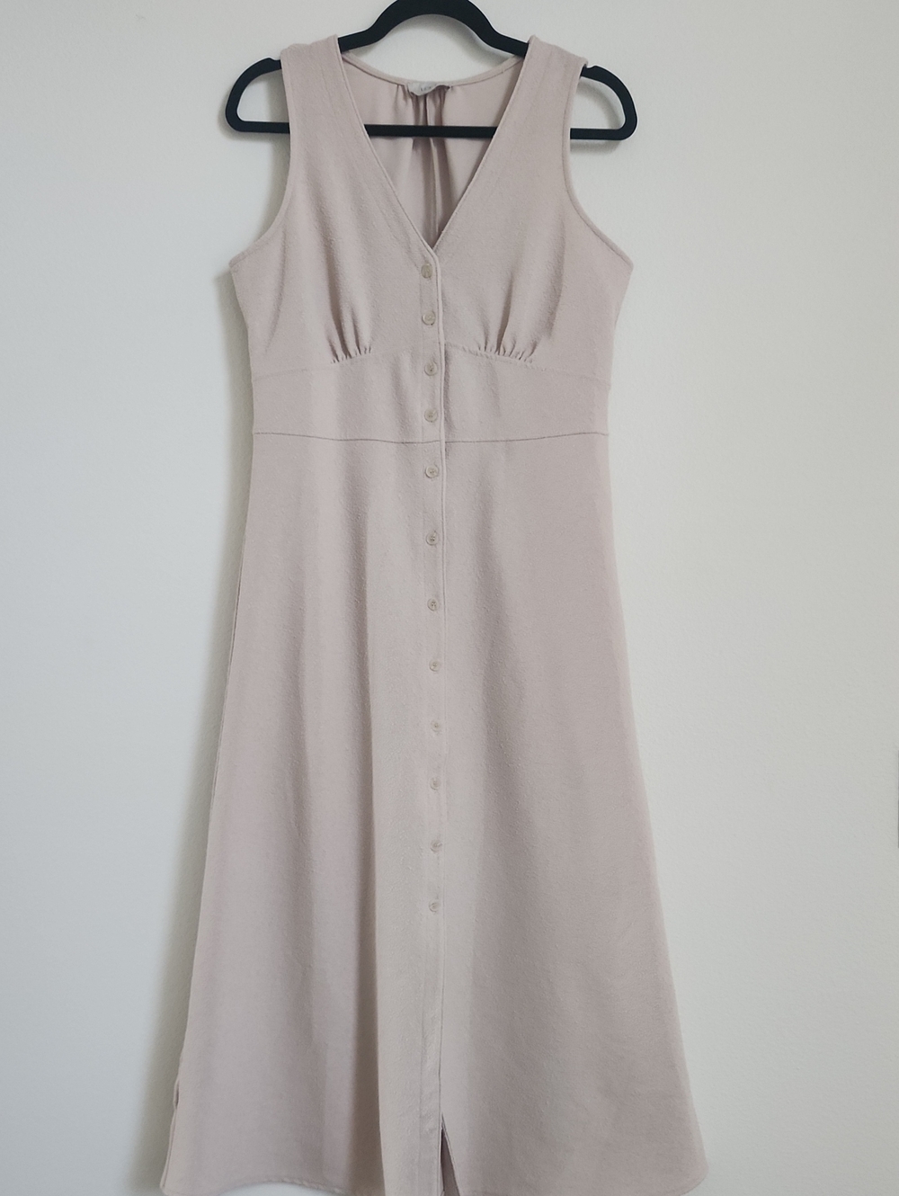 LOFT Sleeveless Button-Front Midi Dress in Soft Beige